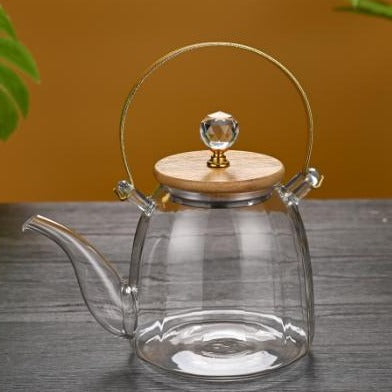 Glass Heat-Resistant Teapot With Wooden Lid | 1500 ml