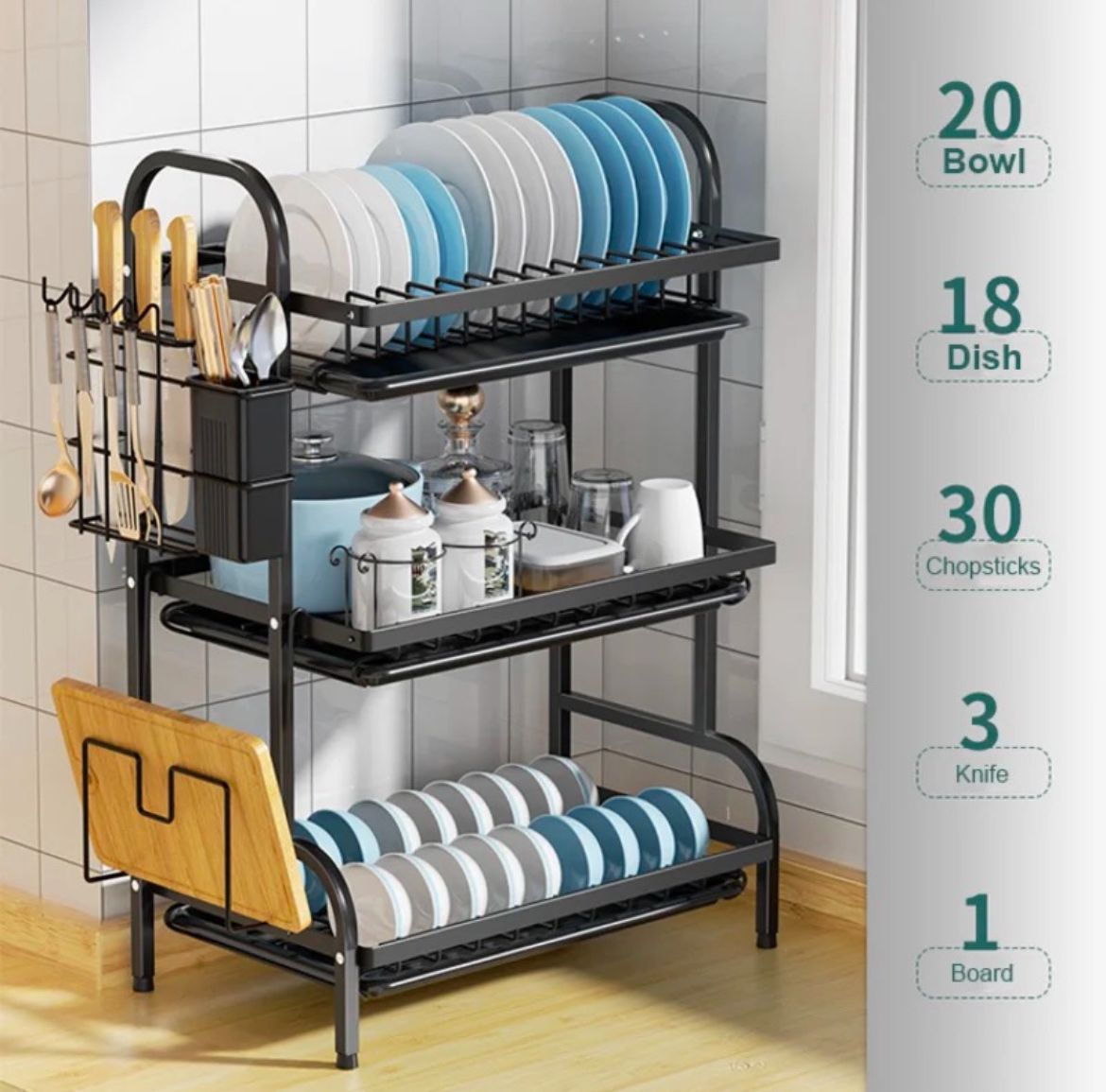 3 Tiers Black Dish Rack