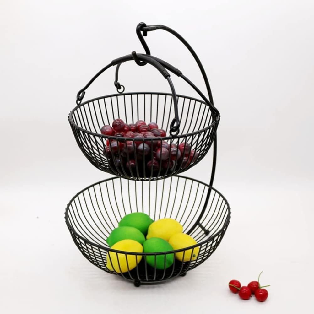 2-Tier Black Metal Fruit Basket Stand - view 2