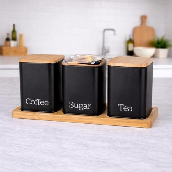 Sugar, Tea & Coffee Metal Storage Canisters Set
