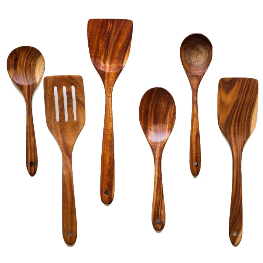 Dark Wooden Cooking Utensils Set