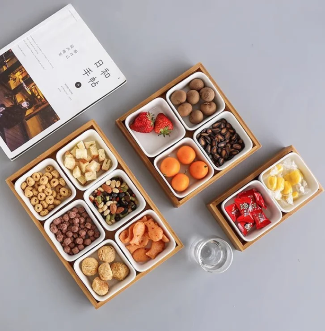 Serving Tray with 6 Ceramic Cups