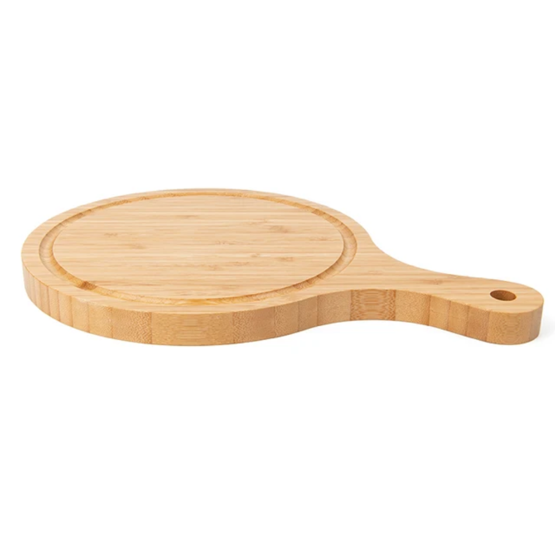 Round Bamboo Cheese Board with 4-Piece Knife Set