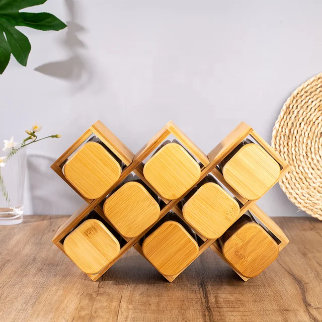 Bamboo Frame | 8 Glass Jars