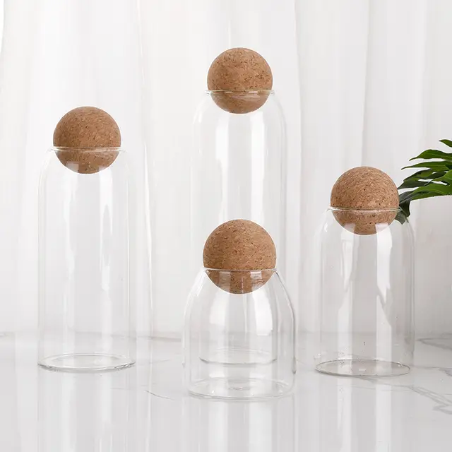 4 Glass Storage Jar With Cork Lid