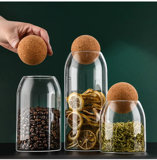 4 Glass Storage Jar With Cork Lid