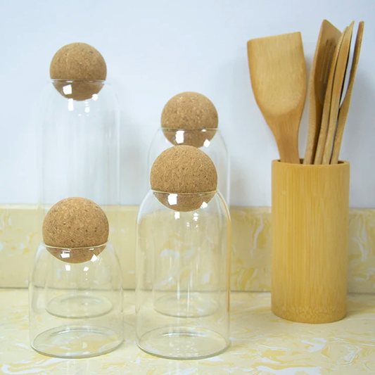 4 Glass Storage Jar With Cork Lid