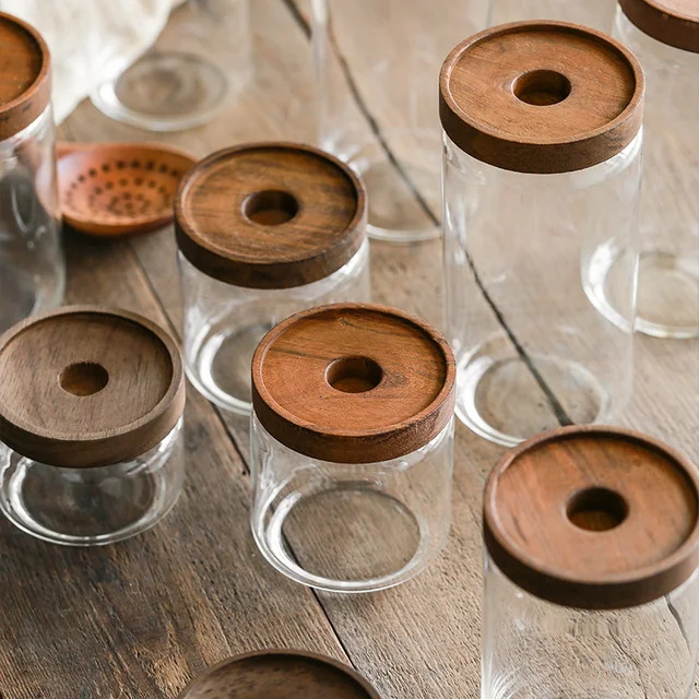 5 Glass Food Storage Containers | Burned Wood Lid