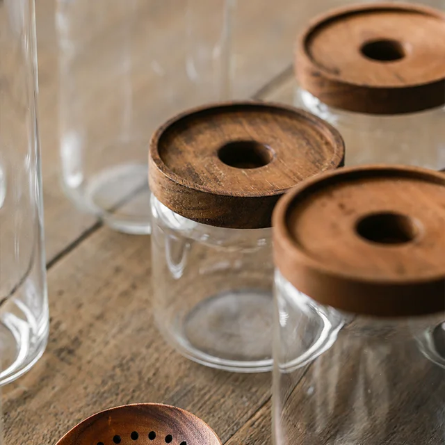 5 Glass Food Storage Containers | Burned Wood Lid