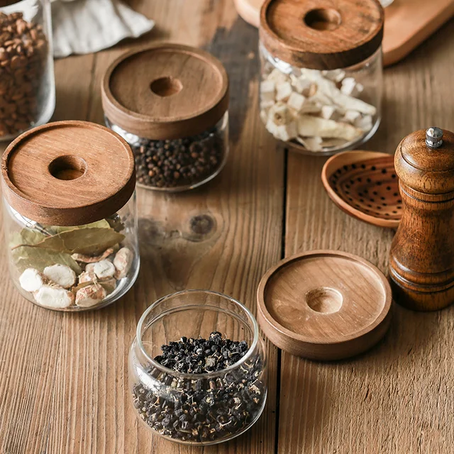 5 Glass Food Storage Containers | Burned Wood Lid