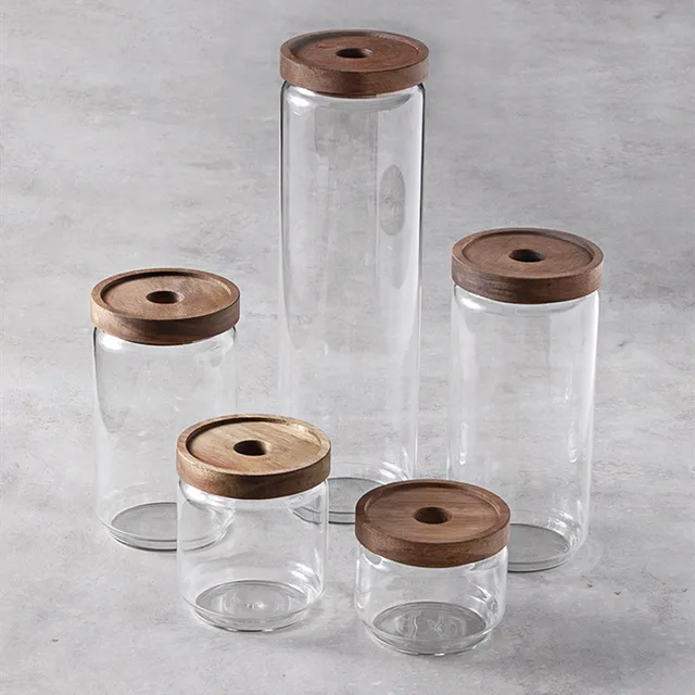 5 Glass Food Storage Containers | Burned Wood Lid