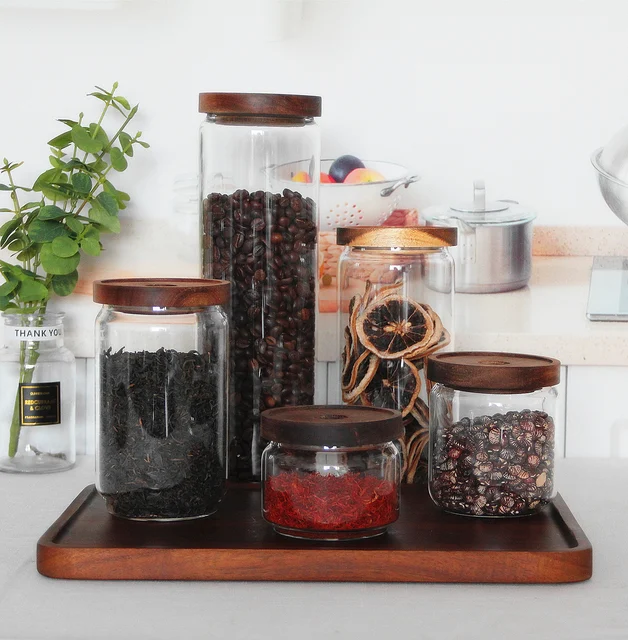 5 Glass Food Storage Containers | Burned Wood Lid