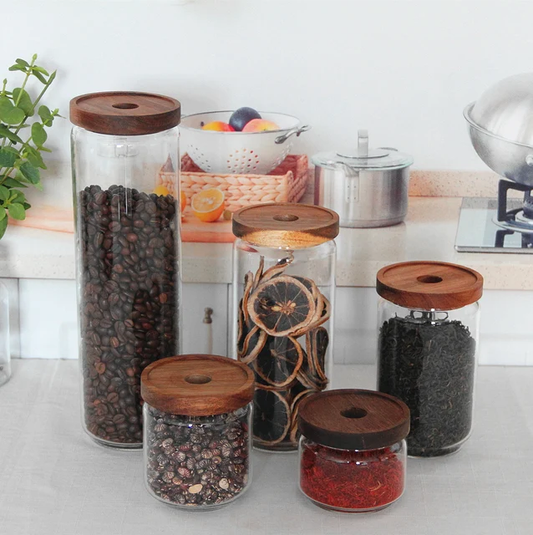 5 Glass Food Storage Containers | Burned Wood Lid