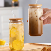 Glass Cup with Bamboo Lid & Straw, 550ml - view 3