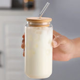 Glass Cup with Bamboo Lid & Straw, 550ml - view 4