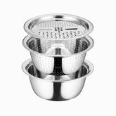 3-in-1 Kitchen Colander & Drain Basin - stainless steel grater, colander and mixing bowl set