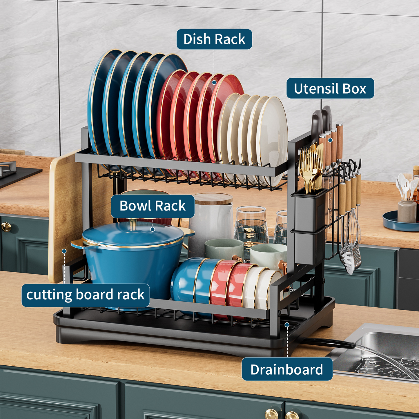 2-tier Dish Drying Rack With Drainboard