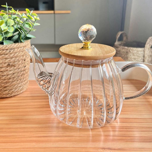 Glass Heat-Resistant Teapot With Wooden Lid | 700 ml