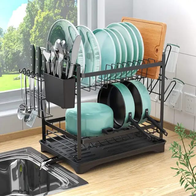 2-tier Dish Drying Rack With Drainboard