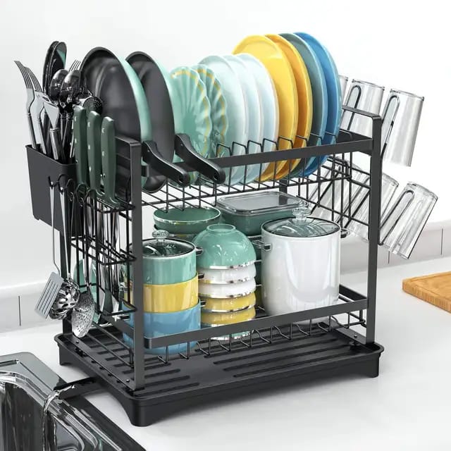 2-tier Dish Drying Rack With Drainboard