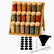 Bamboo 3-tier spice rack with 18 glass jars with bamboo lids, blank chalkboard labels, chalk marker, funnel and brush