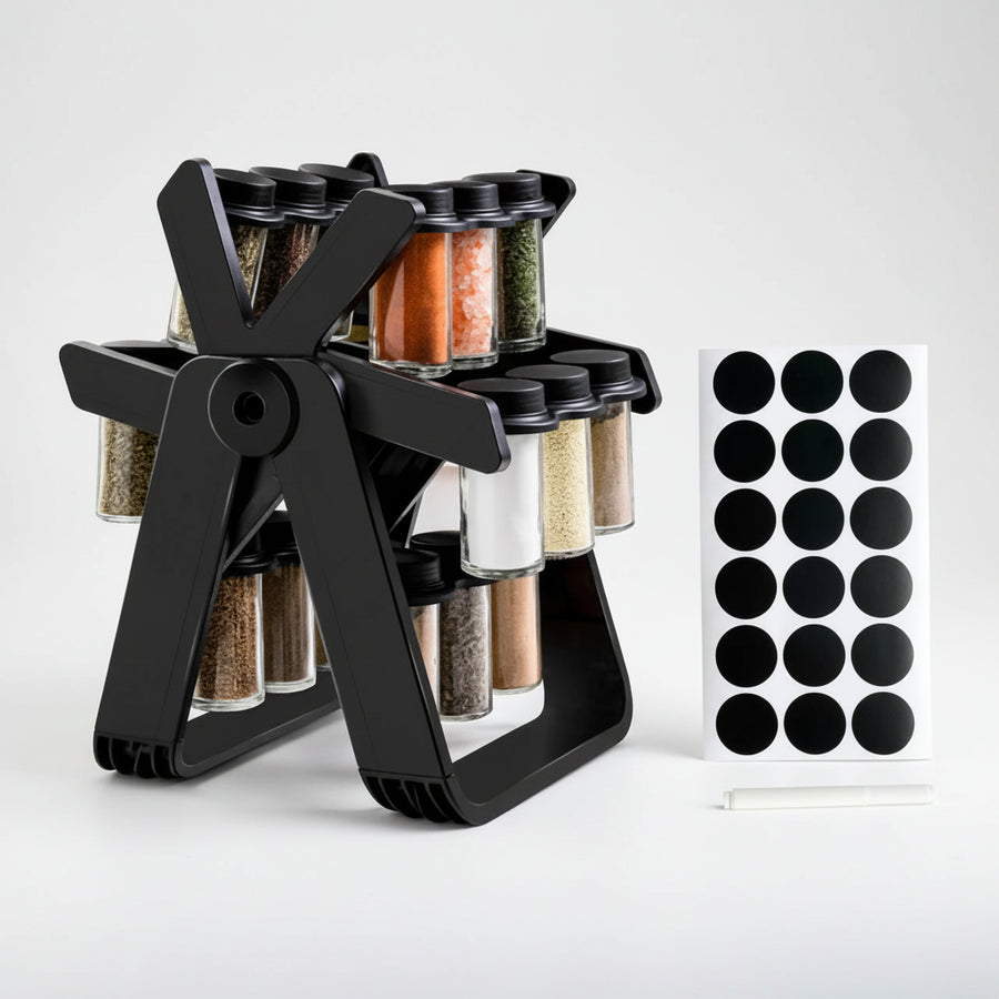 Rotating Spice Rack with 18 Glass Jars