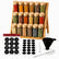 Bamboo 3-tier spice rack with 18 glass jars with bamboo lids, black round Arabic and English labels and accessories