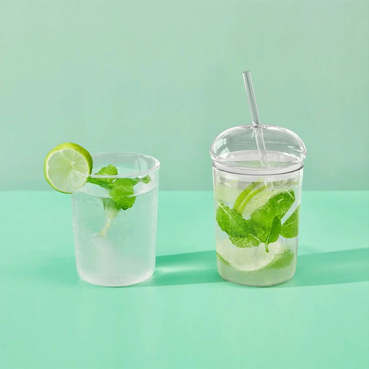 Glass Cup with Lid & Straw