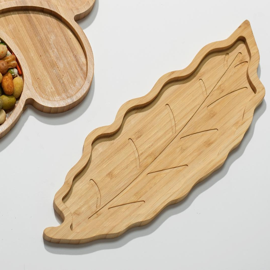 Leaf-Shaped Bamboo Serving Tray