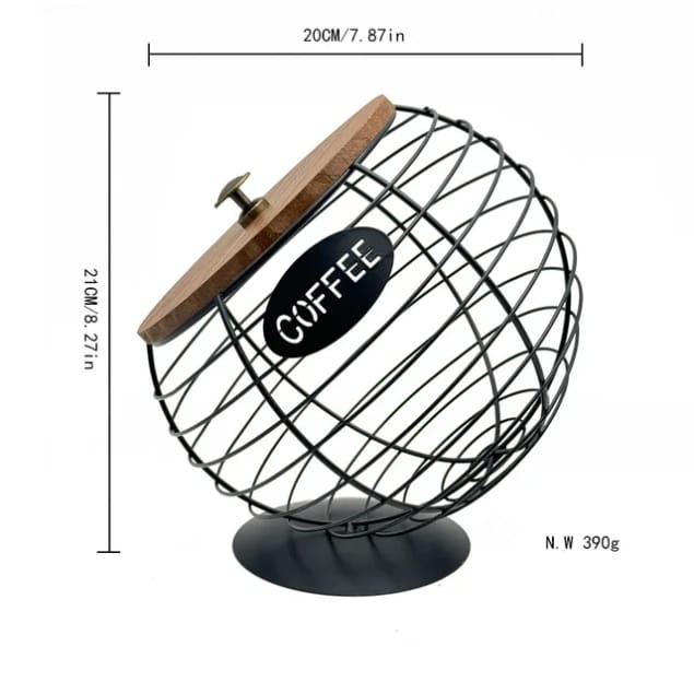 Round Wire Coffee Pod Holder with Wooden Lid