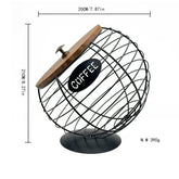 Round Wire Coffee Pod Holder with Wooden Lid - view 3