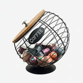 Round Wire Coffee Pod Holder with Wooden Lid