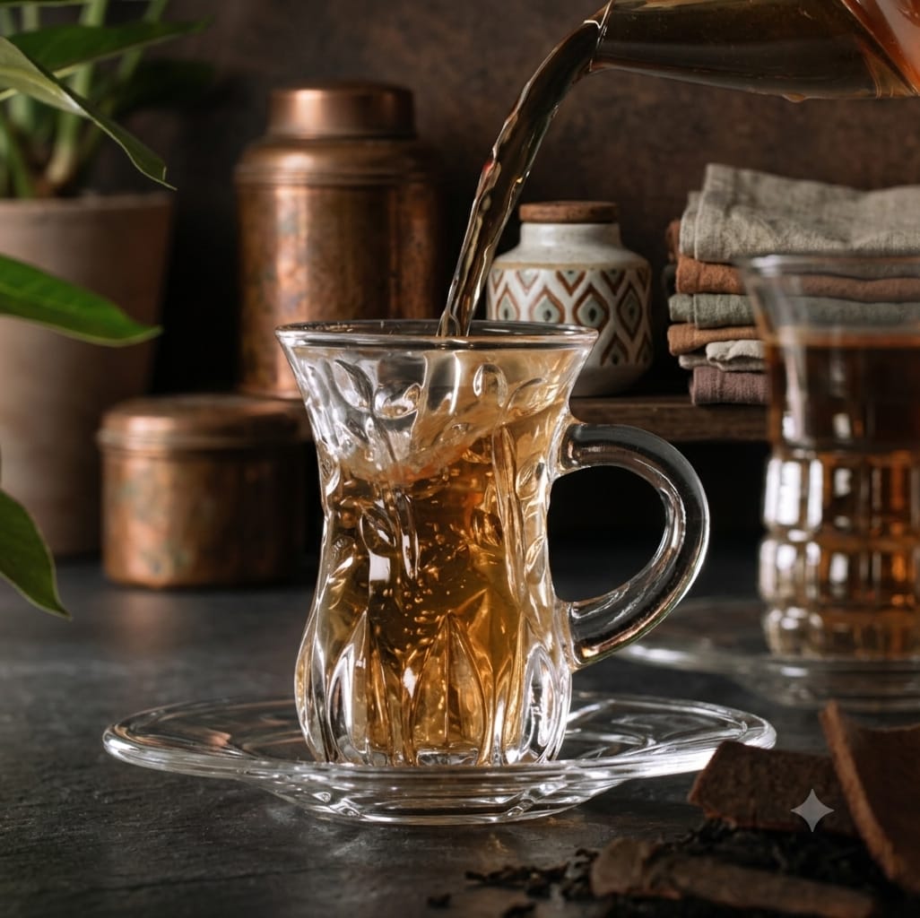 Glass Tea Cups & Saucers Set – 130ml (Set of 12)