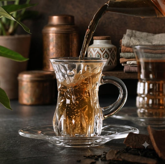 Glass Tea Cups & Saucers Set 130ml