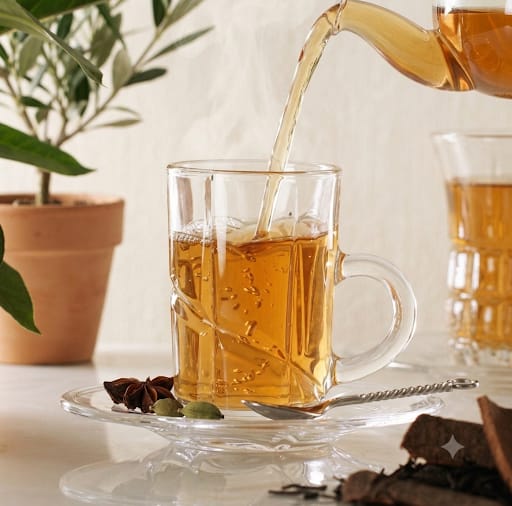 Ribbed Glass Tea Mugs & Saucers Set (Set of 12)