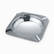 Polished stainless steel square ashtray with a round bowl and four cigarette rests, angled view