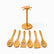 Empty bamboo utensil stand with 6 pegs and 6 bamboo spoons, turners and spaghetti server laid in front
