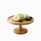 Bamboo Dessert Serving Stand - round cake stand with Swiss roll and blueberries