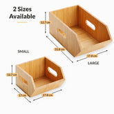 Small 17 x 17.8 x 12.7 cm and large 31.8 x 17.8 x 12.7 cm bamboo organizer bin dimensions