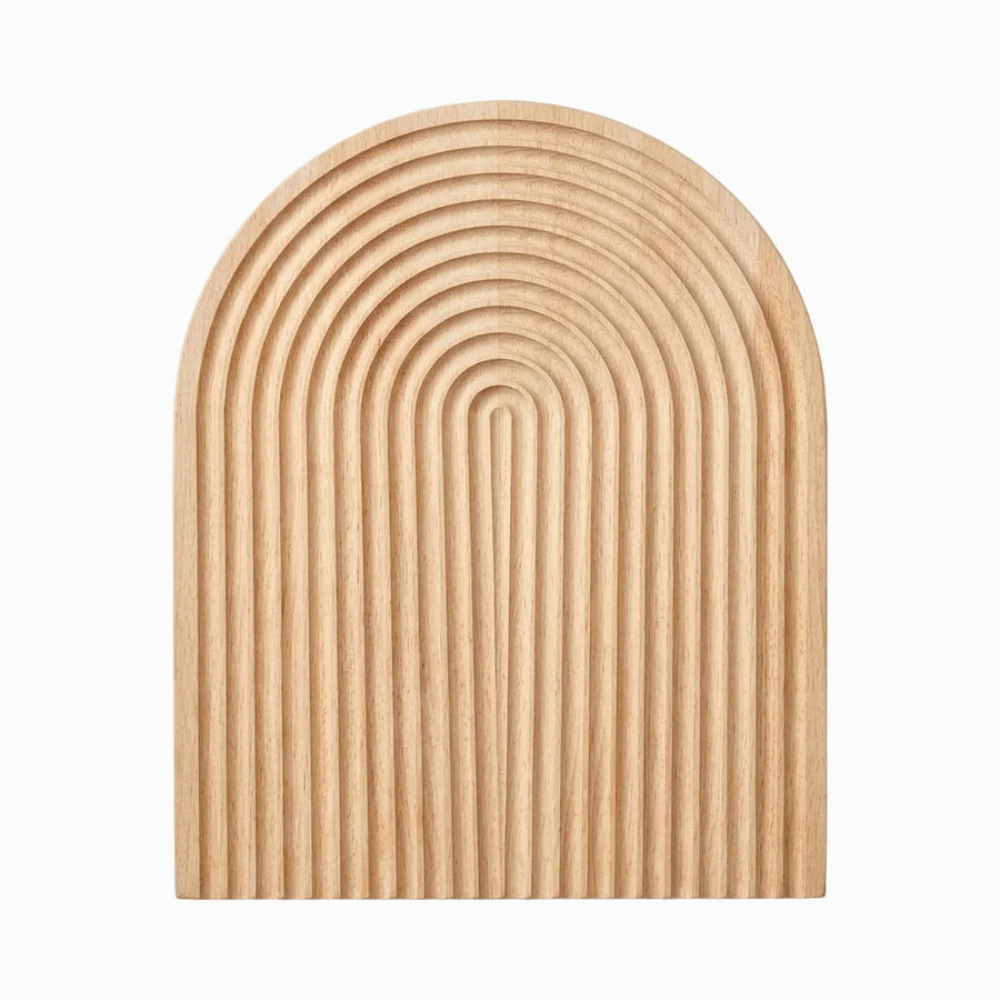 Rainbow arch bamboo board with curved ribbed grooves, top view