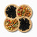Bamboo snack serving tray with 4 round compartments holding raisins and coated peanuts