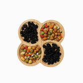 Bamboo Snack Serving Tray - 4-section tray with raisins and snack mix