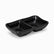 Black matte rectangular sauce dish with 2 sections and small feet