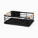 Empty black metal dish rack with bamboo handles, cutlery holder and drip tray