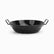 Black speckled enameled steel frying pan with 2 wire side handles