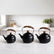 Black stainless steel teapots with wooden handles in 3 sizes