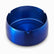 Blue stainless steel round ashtray with 3 cigarette notches, seen from above