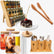Bridal Kitchen Essentials Bundle - bamboo spice rack with jars, cake stand, bamboo tongs, glass cups with straws and utensil organizer
