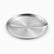 Empty round brushed stainless steel plate with a shallow rolled rim