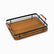 Burnt bamboo serving tray with black metal rails and wooden handles